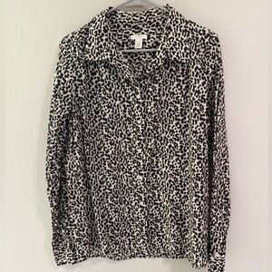 J.Crew Leopard Print Button Down Shirt Size 12 Black Ivory
